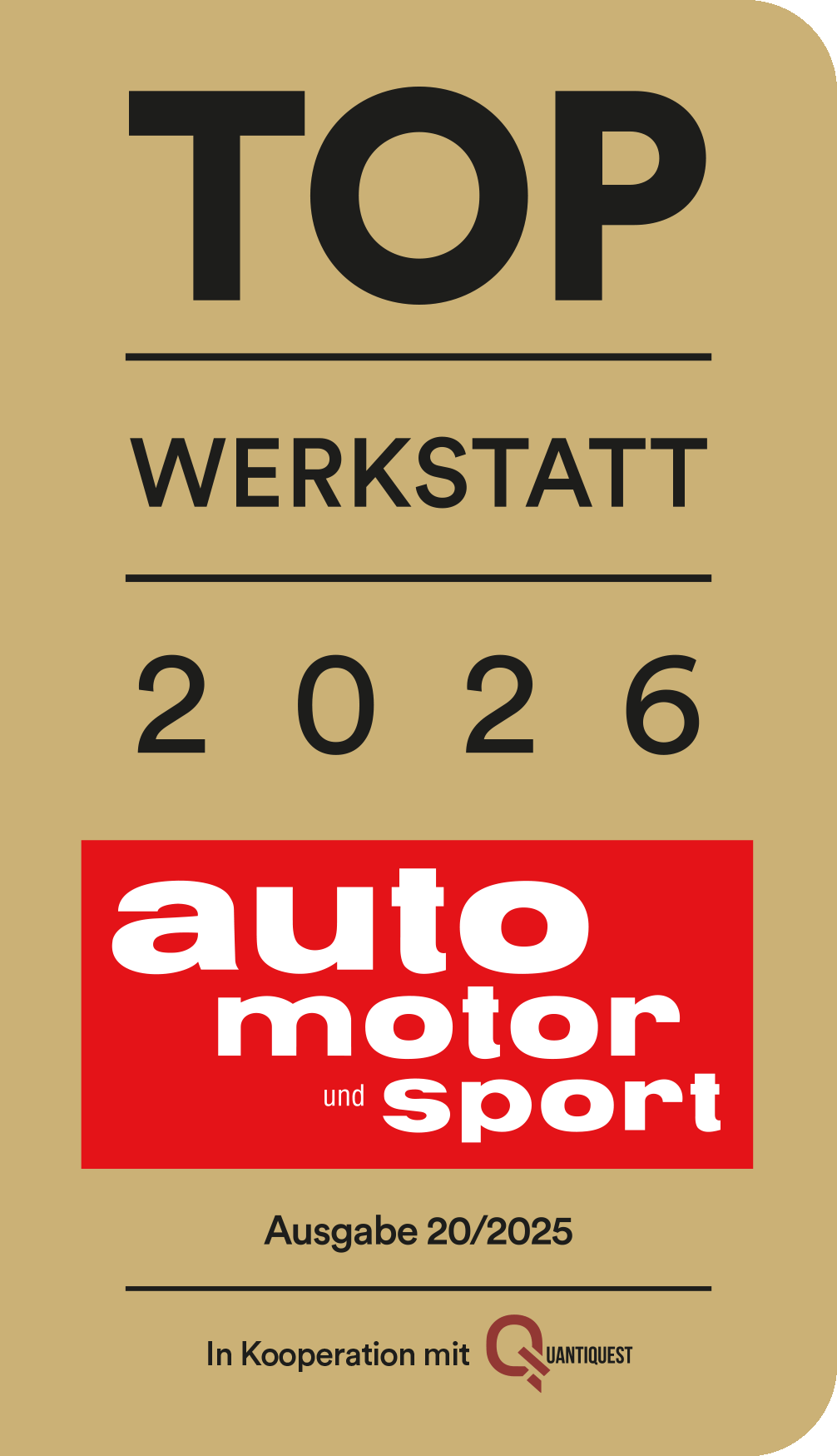 Auszeichnung TOP Werkstatt 2026 von auto motor und sport für KFZ Hermanns